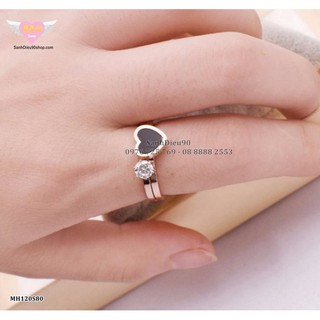 Nhẫn titan nữ mặt trái tim đen + đá