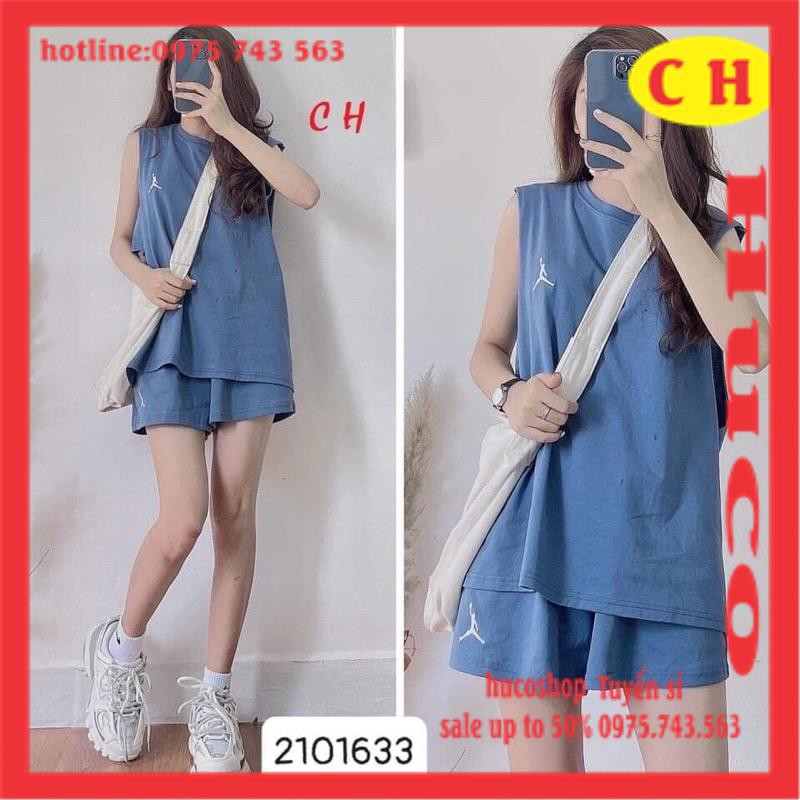 sét bộ đồ tanktop nữ gồm áo thun ba lỗ kèm bra + quần đùi cạp chun form rộng in logo hình chuẩn ảnh freesize chất cotton