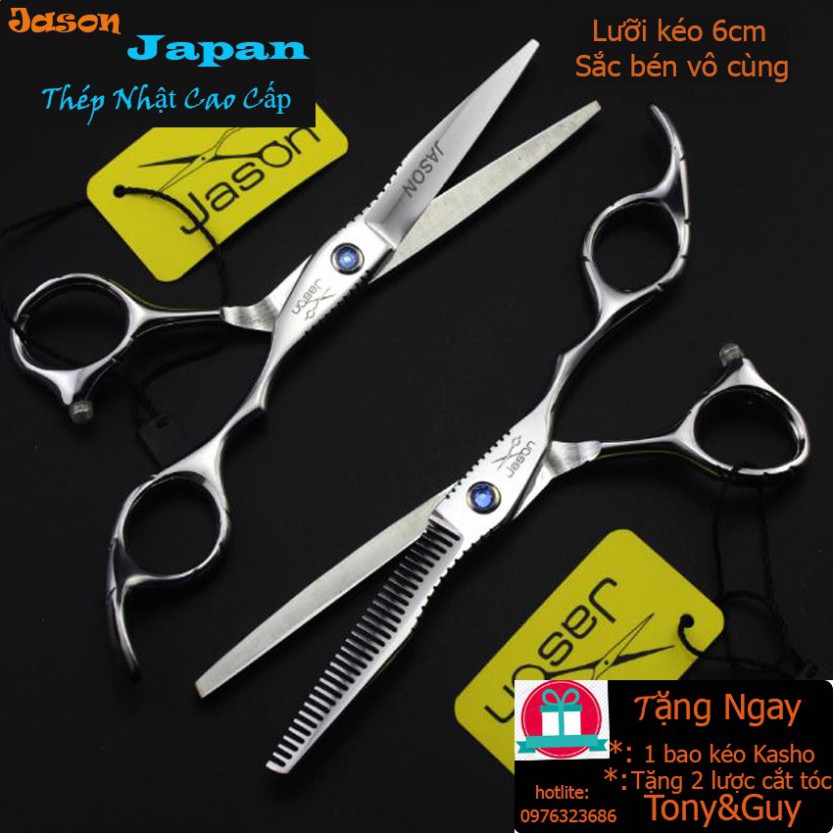 Bộ kéo cắt tóc và kéo tỉa tóc Nhật bản cao cấp JASON 01 Tặng ngay 01 bao kéo và 02 lược Tony&amp;Guy chịu nhiệt
