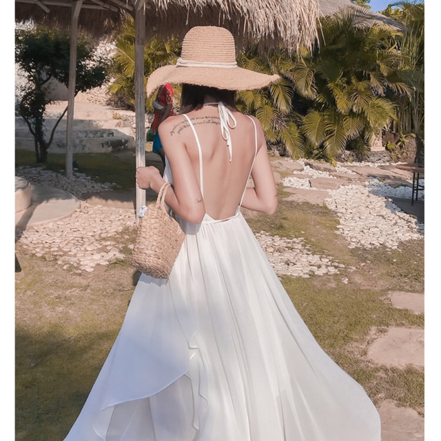 Đầm maxi trắng công chúa hở lưng | Shopee Việt Nam