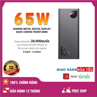 Pin sạc dự phòng công suất cao 65W 20.000mAh Baseus Adaman Metal Digital Display Quick Charge