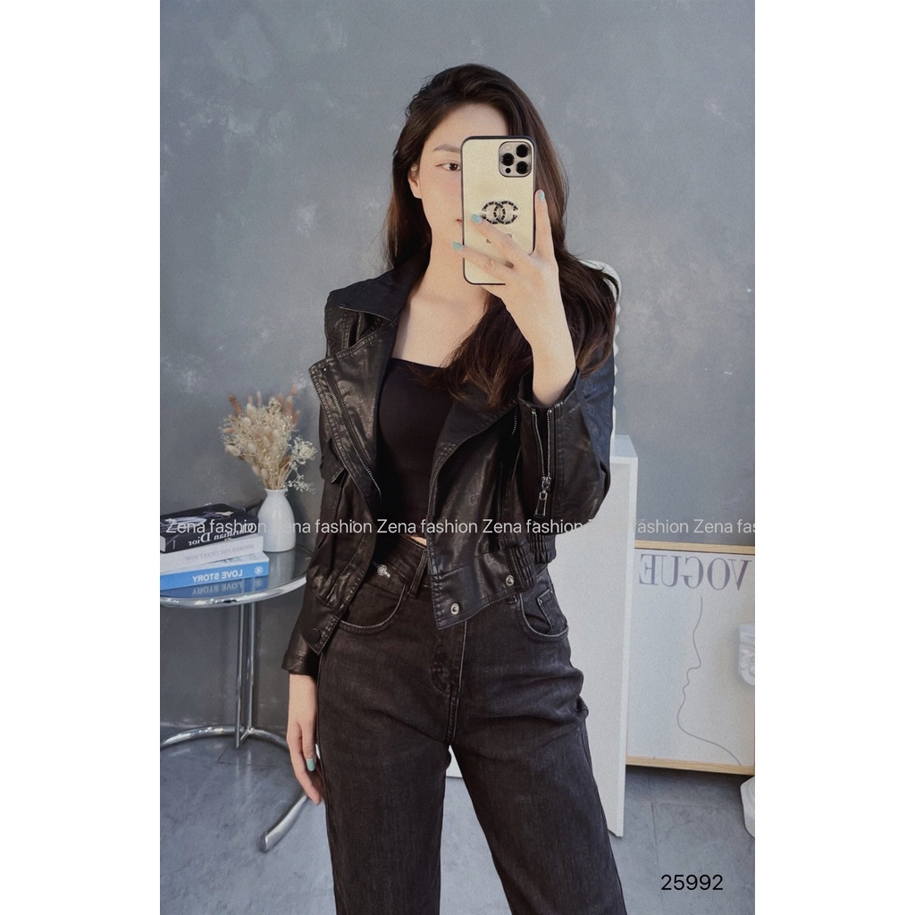 KH25992 - Khoác da GD chìm 1 túi nắp đáp dọc chun gấu K915 HM
