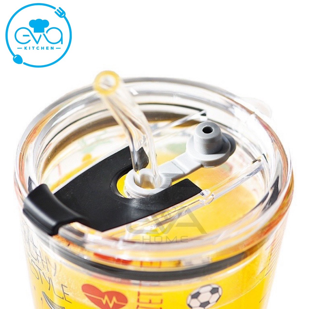 Ly Cốc Thuỷ Tinh Chia Vạch Hoạt Hình 450 Ml Kèm Ống Hút Nắp Silicone 3D Hoạt Hình Ngỗ Nghĩnh SP4728