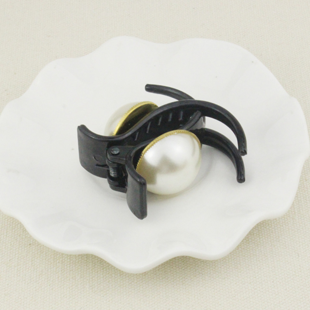 (Hàng Mới Về) Kẹp Tóc Càng Cua Đính Ngọc Trai Màu Đen Thời Trang Cho Nữ