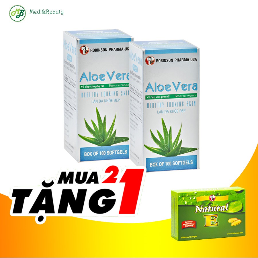 Combo[ 2 chai ] Dưỡng da, Chống lão hóa  Aloe Vera - Sữa Ong Chúa tặng 1 hộp Vitamin E thiên nhiên 30 viên - MediBeauty
