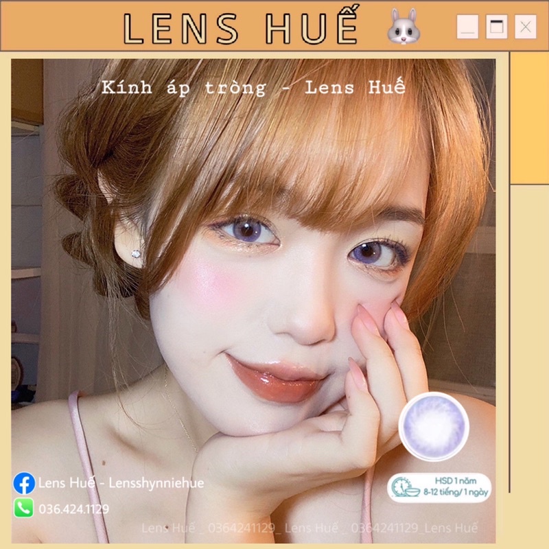 Lens Xám pha tím nhẹ có nhũ 0 độ - xám tone Tây nhẹ hợp make up - Lens Huế