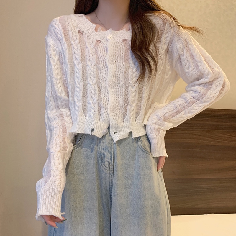 Áo cardigan Zhelihangfei dệt kim tay dài lưng cao dáng ôm dễ phối đồ