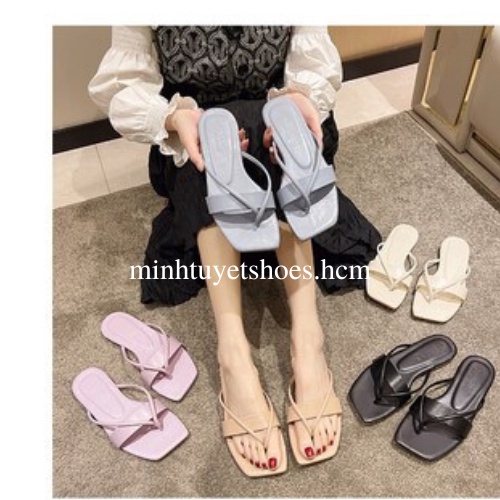 dép nữ đế bằng minhtuyetshoes quai ngang kiểu kẹp ngón mẫu mới sandal xỏ đi biển,đi chơi,