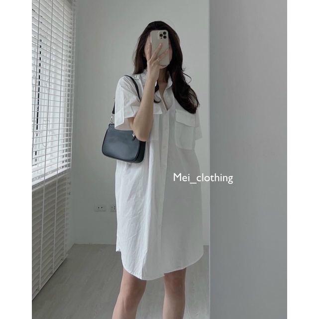 [Ảnh thật/video] Váy sơmi ngắn tay Ulzzang tông màu độc lạ