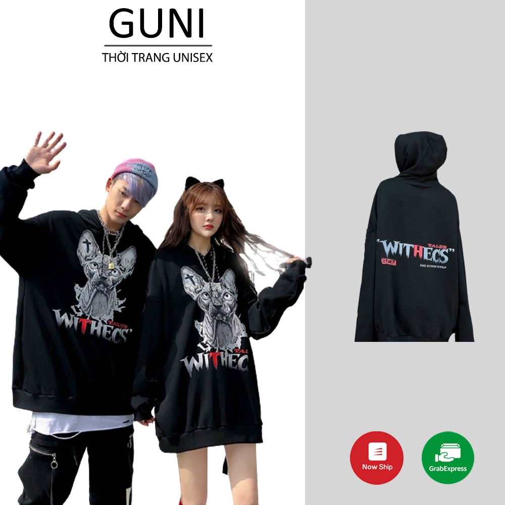 Áo hoodie nỉ ngoại in hình mèo cute Unisex Ulzzang QE153