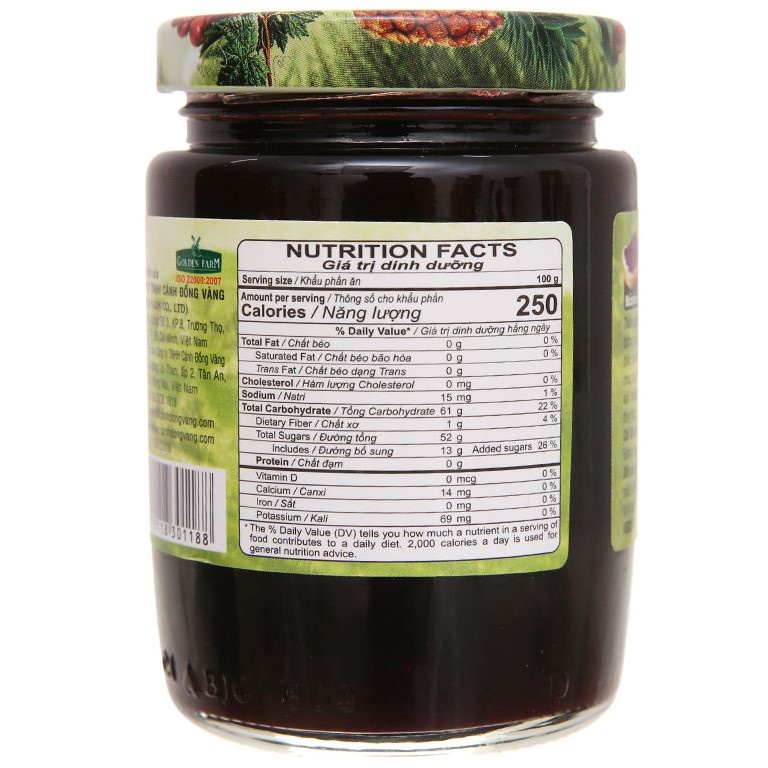 Mứt Việt Quất Blueberry Preserves GOLDEN FARM 210G - ăn kèm kem, sinh tố, bánh mì, sandwich, trà nóng