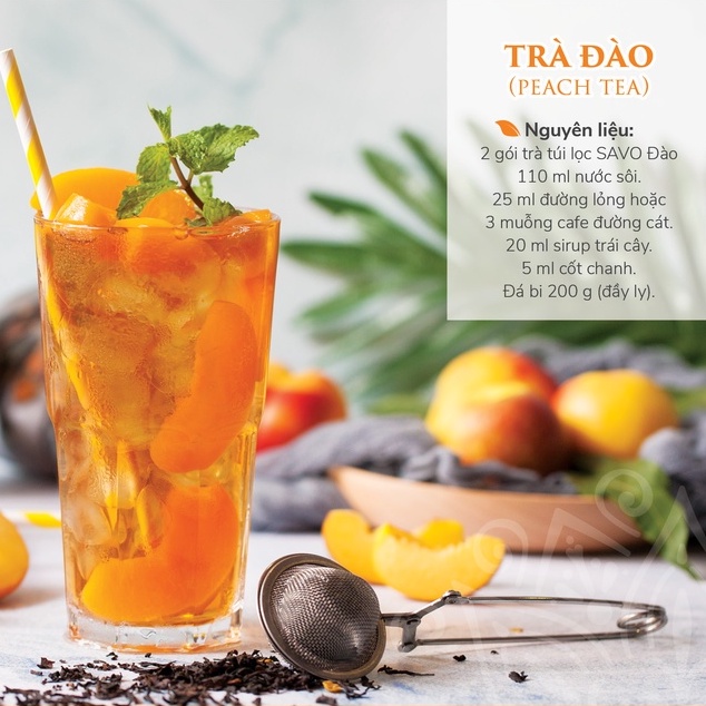 Trà Đào túi lọc SAVO  - Hộp 25 Gói x 2g