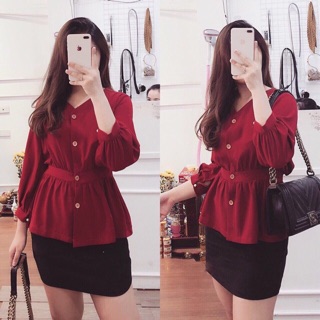 Áo sơ mi cách điệu cổ V