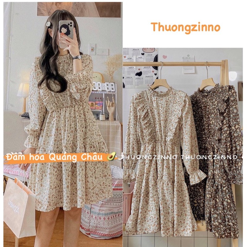 Váy hoa nhí Chiffon cao cấp kiểu dáng vintage Hàng Quảng Châu loại đẹp- Đầm ulzzang lụa Đẹp