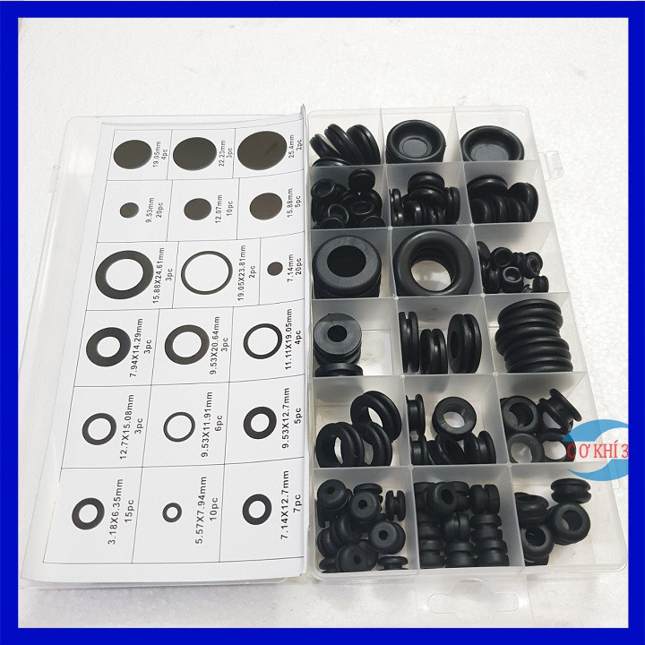 125 Piece Niêm Phong Grommet Cao Su O Vòng Assortment Bộ Thủy Lực Ống Nước Đệm Bóng Sơn Cói Bộ Vòng Dây Điện Gioăng Dụng