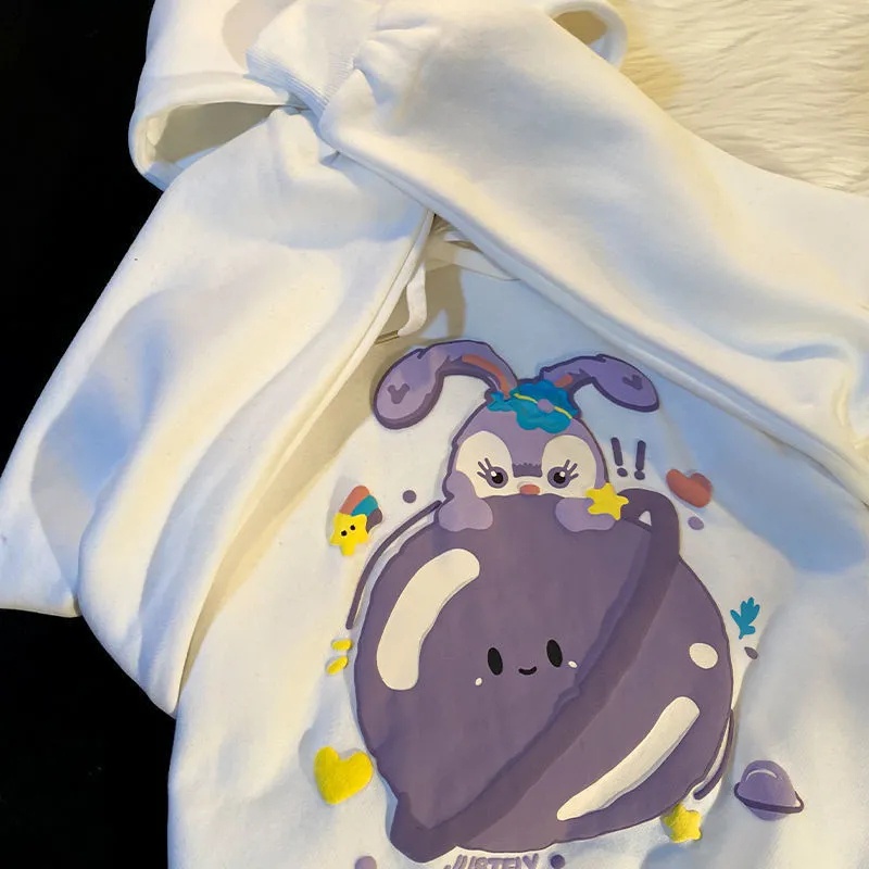 Áo khoác Hoodie vải cotton màu tím và trắng dễ thương thời trang thu đông