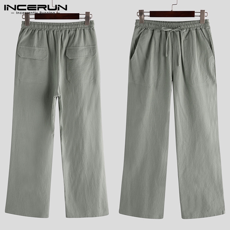Quần Dài INCERUN Cotton Ống Suông Rộng Lưng Thun Thời Trang Cho Nam