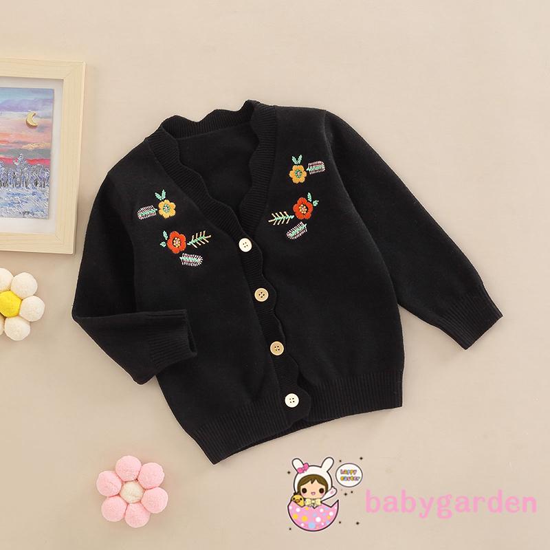 Áo Khoác Cardigan Dệt Kim Thêu Hoa Cài Một Hàng Nút Kiểu Ngọt Ngào Thời Trang Mùa Xuân Cho Bé Gái