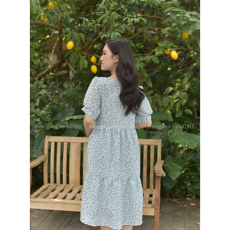 Váy bầu bigsize -Đầm bầu thiết kế GuMe 2 màu xanh, hồng dáng 3 tầng tay bo chất vải đũi tơ sz từ 40-100kg GM019 ảnh thật