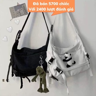 Túi đeo chéo vải canvas đi học thời trang học sinh, sinh viên unisex nam nữ hot nhất 2023 hai màu đen trắng