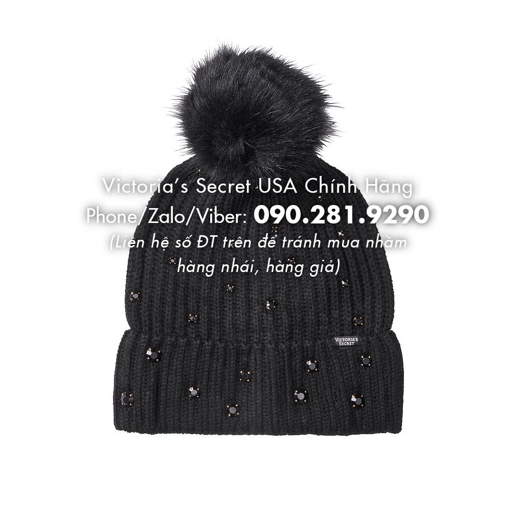 (53) Mũ len đen đính hạt cá tính thời trang, phong cách Mỹ - Hàng nhập Victoria's Secret USA