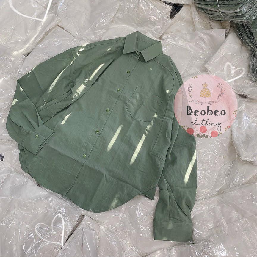 Áo sơ mi trắng xanh oversize có túi ulzzang