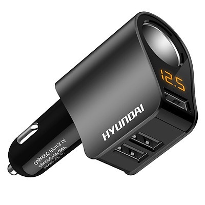 Tẩu sạc Ô tô, xe hơi Hyundai HY10 cao cấp, 2 cổng USB + 1 tẩu 12V tiện lợi có đèn led báo điện áp