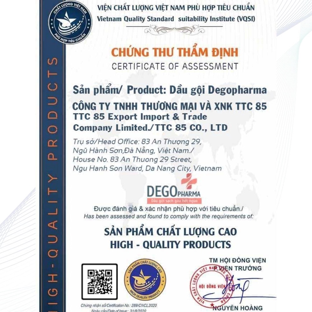 Dầu gội đầu sạch gàu, nấm da đầu, phục hồi nang tóc và chống rụng tóc, dầu gội thảo dược an toàn DEGO PHARMA