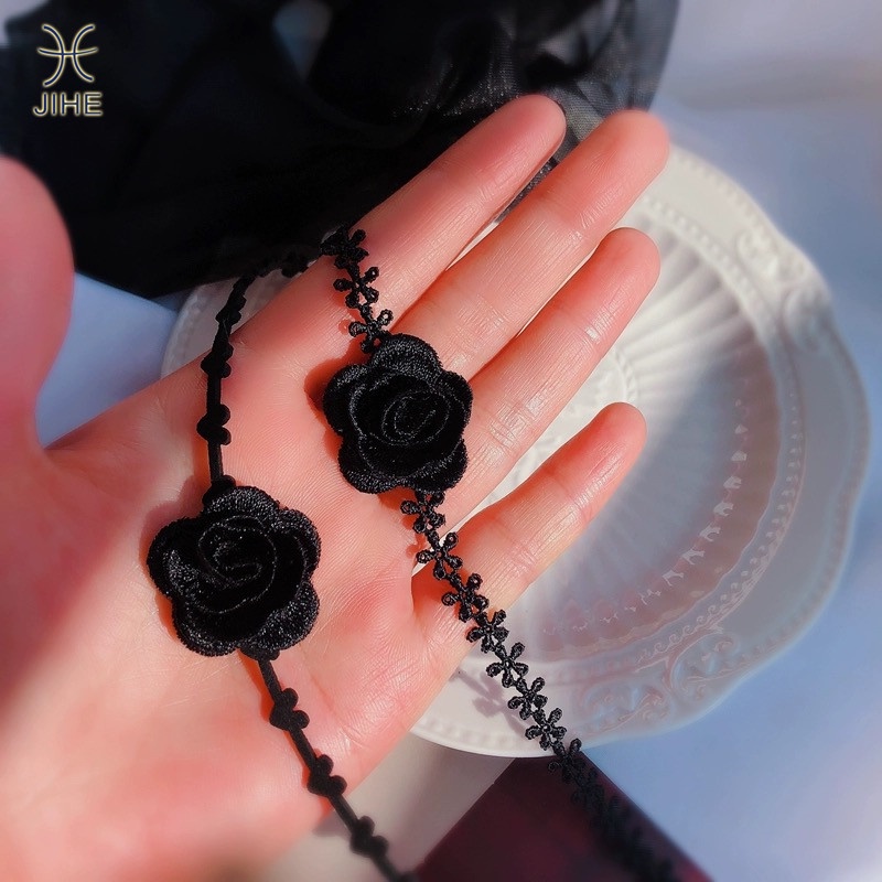 【JIHE】Choker Vòng cổ Hình Hoa Hồng Đen Phong Cách Nhật Hàn Thời Trang Cho Nữ