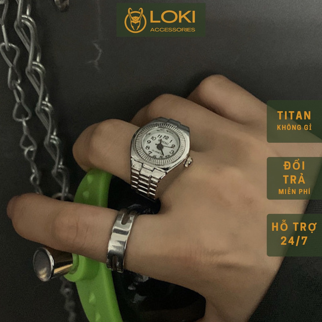 Nhẫn nam nữ tròn thời trang unisex Loki Accessories màu bạc chất Titan đẹp đơn giản không gỉ - Nhẫn Đồng Hồ