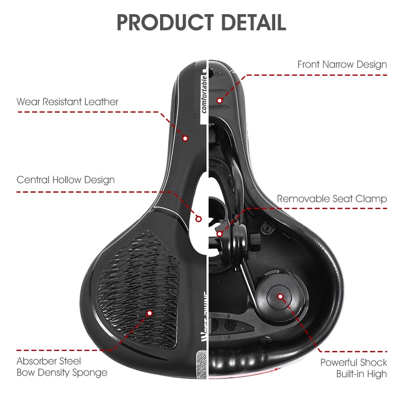 Yên xe đạp leo núi WEST BIKING PVC mềm mại chống thấm nước có lỗ thép thoáng khí tiện lợi