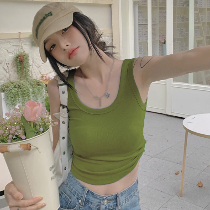 Áo Thun Ôm Hai Dây Cổ Tròn Màu Sắc Đơn Giản Dành Cho Nữ