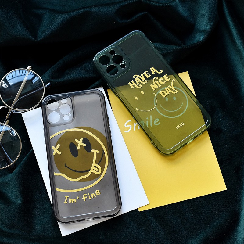 Simple Letter Smiley Case IPhone 7 8 Plus SE 2020 Couples Premium color Transparent Soft Cover IPhone 12 Pro Max 12Mini Trend Lens protection Casing IPhone 11 Pro Max X XR XS