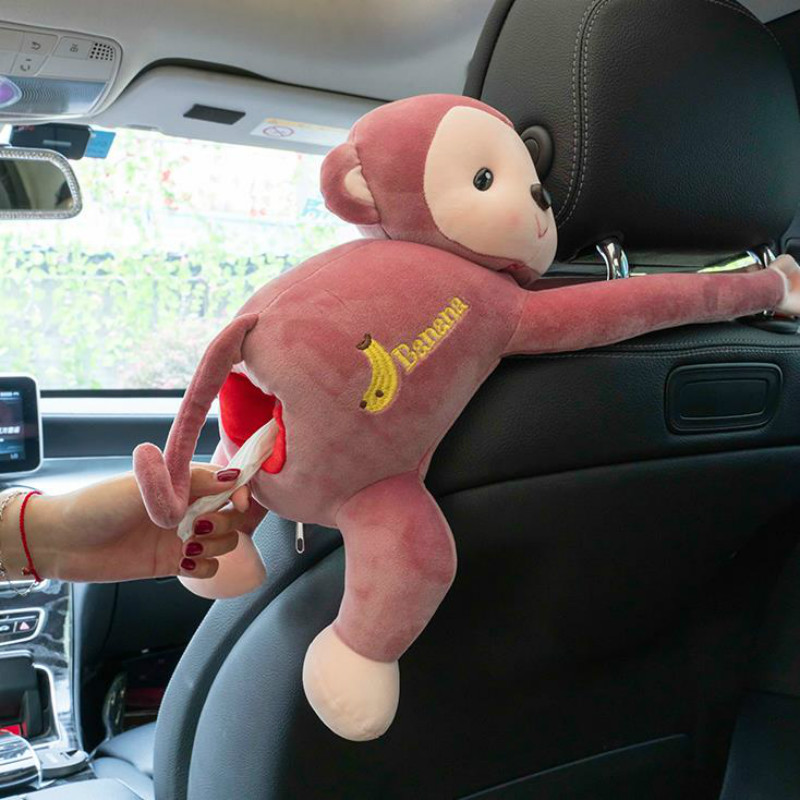 Hộp Đựng Khăn Giấy Rút Hình Khỉ Nhồi Bông Treo Trang Trí Nội Thất Xe Hơi