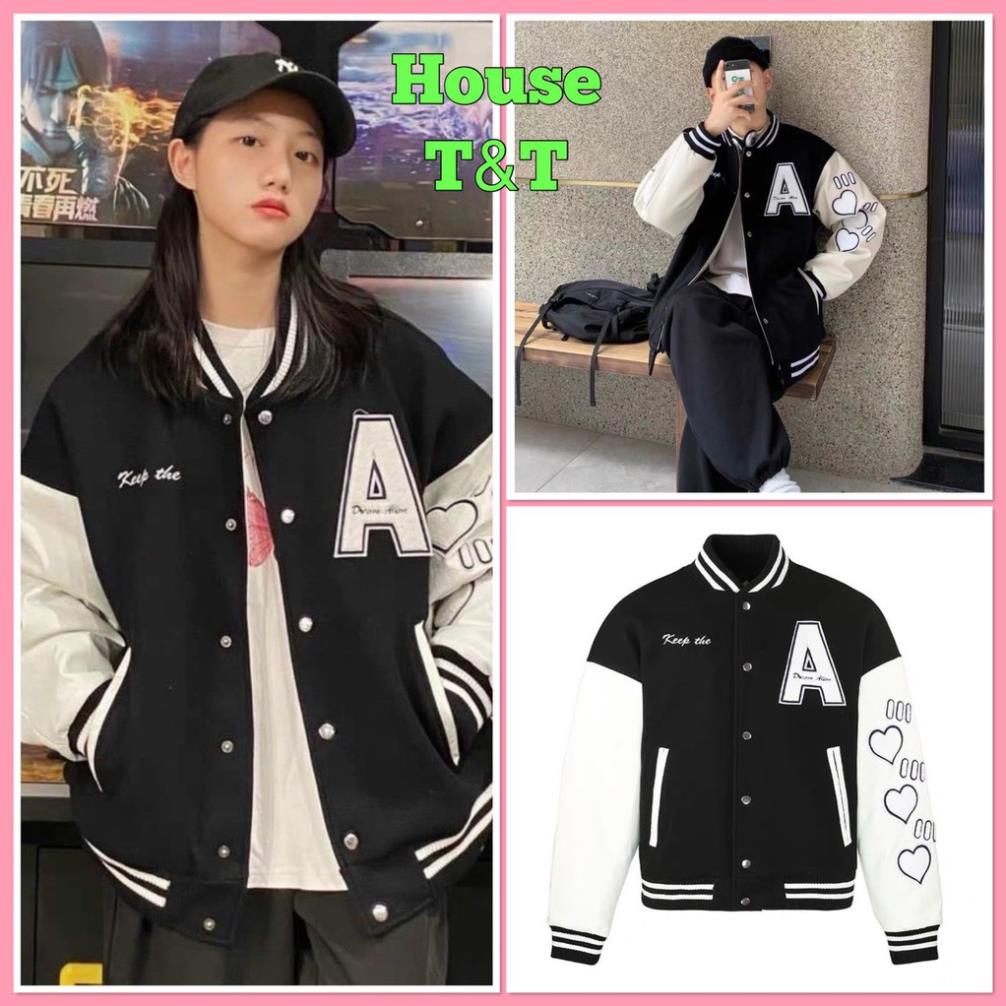 Áo bomber chữ A tay tim ,HOUSE T&T, chất thô mềm dầy mát from unisex, ÁO ĐÔI CHO CÁC BẠN TRẺ ,