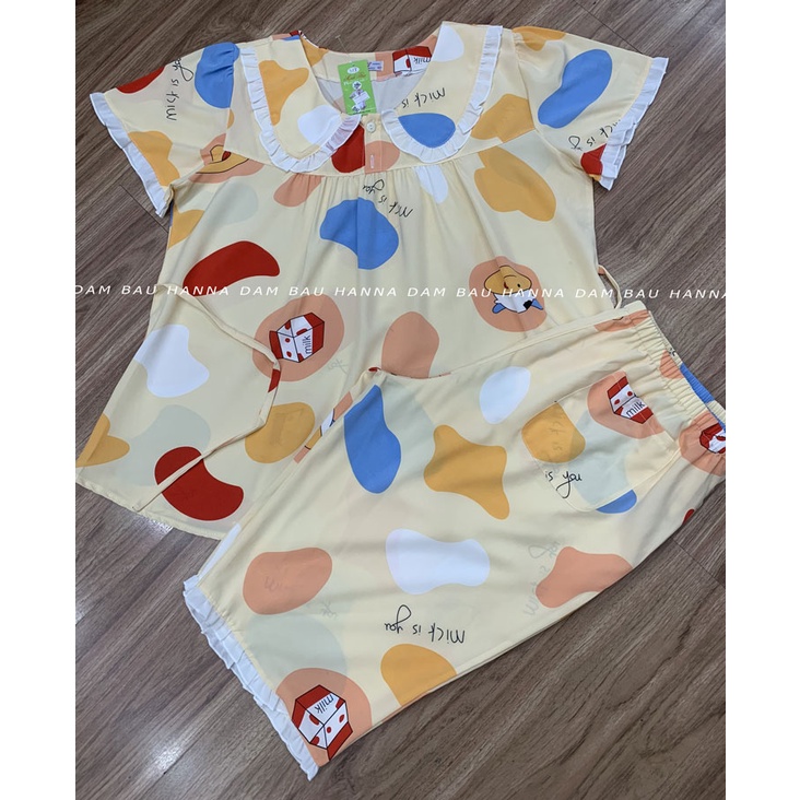 [SIZE 40-75KG] Đồ bộ bầu lửng mặc ở nhà thoải mái, vải lụa cao cấp thoáng mát dễ thương cho mẹ trẻ, có lưng thun chỉnh