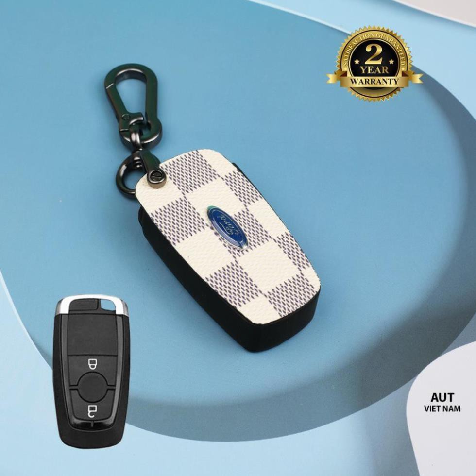 Bao da chìa khóa Smartkey Ford 2 nút (Ford Eco, Everest, Ranger, Explorer 2019) da Canvas L V xẻ túi