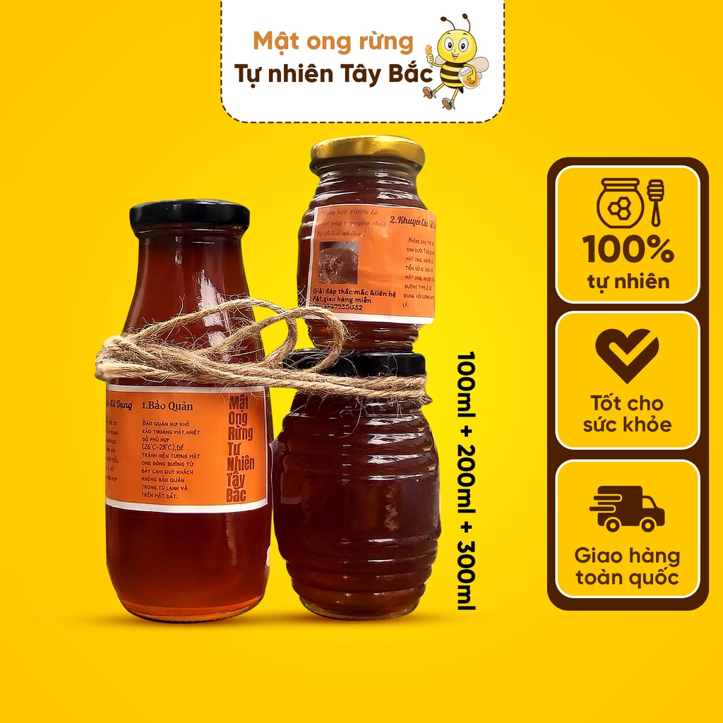 Combo mật ong rừng Tây Bắc nguyên chất 100% từ thiên nhiên lọ 100ml 200ml 300ml, thực phẩm bổ sung ngăn ngừa ung thư