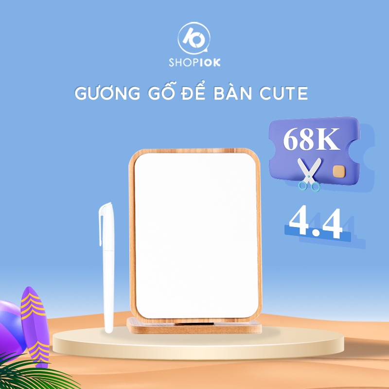 Gương gỗ để bàn cute, gương gỗ trang điểm Hàn Quốc đi kèm bút dạ trắng siêu xinh - SP004016