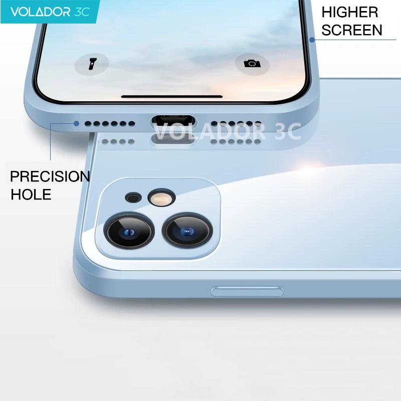 Ốp lưng thủy tinh Iphone Silicone lỏng chống trượt Cạnh vuông 9H Cứng cho iPhone 12 11 Pro Max XR XS Max 6 6s 7 8 Plus Chống va đập Vỏ bảo vệ máy ảnh | BigBuy360 - bigbuy360.vn