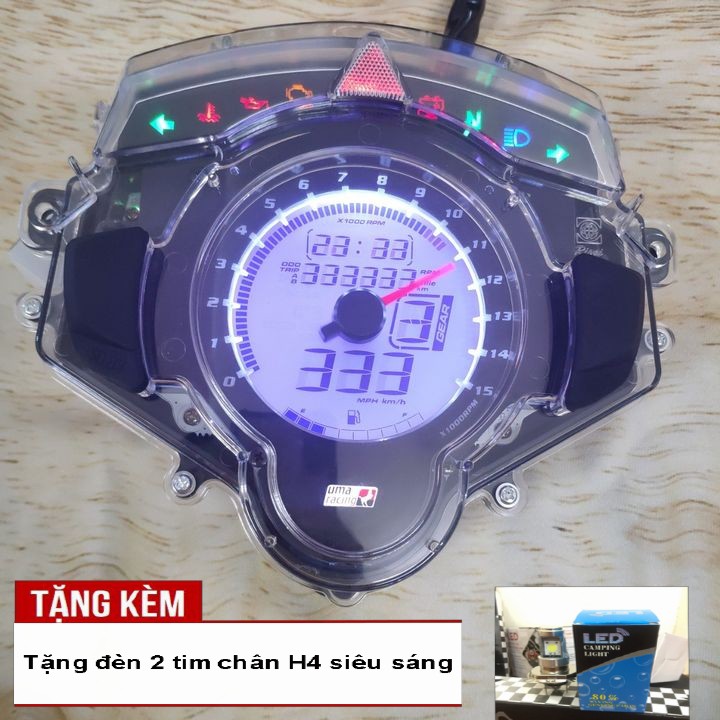 Đồng hồ điện tử Uma cho xe EXCITER 135, EXCiTER 150 đời 2011 đến 2014 - Tặng kèm đèn LED 2 tim chân H4 siêu sáng - A2030