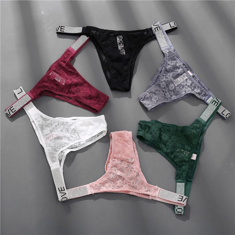 Quần Lót FINETOO 1906 Lọt Khe Lưng Thấp Phối Ren Đính Đá Thời Trang Quyến Rũ Có Size M/L Cho Nữ