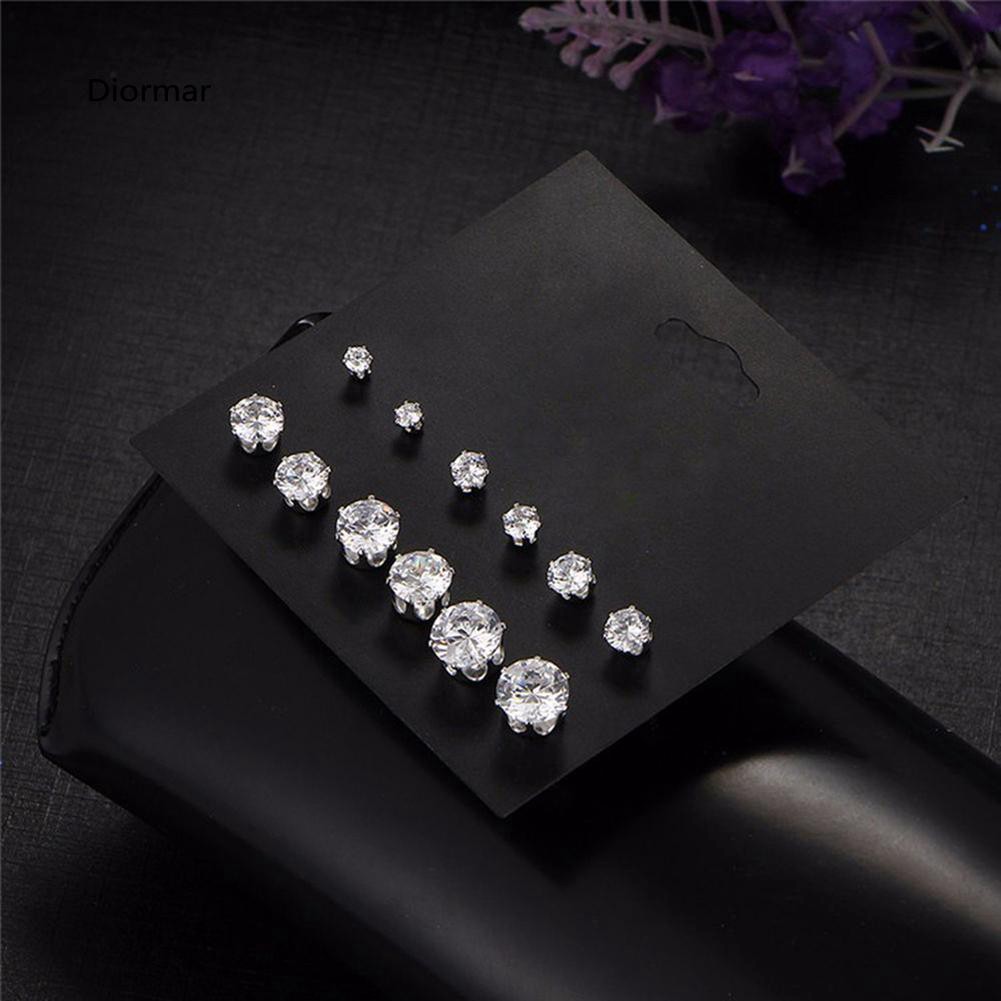 Set 6 đôi khuyên tai đính đá Zircon thời trang đơn giản sang trọng