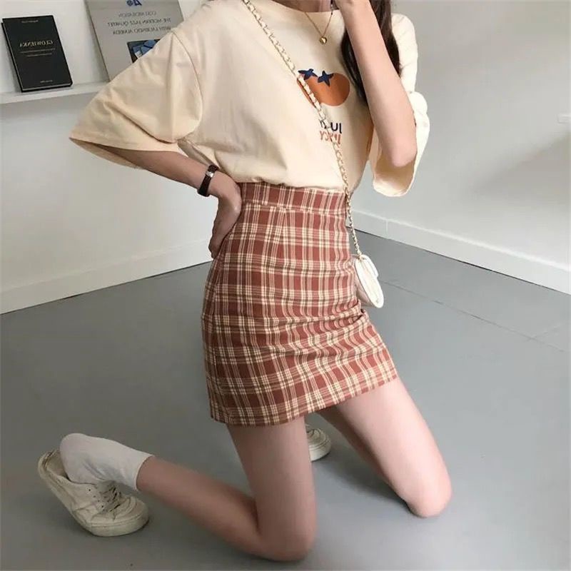 Chân Váy Ngắn Lưng Cao Họa Tiết Kẻ Sọc Thời Trang Dễ Phối Đồ Cho Nữ