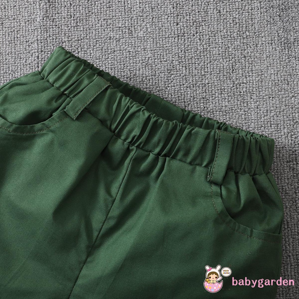 Set áo sơ mi tay ngắn cài nút + quần short eo co giãn thời trang mùa hè cho bé trai