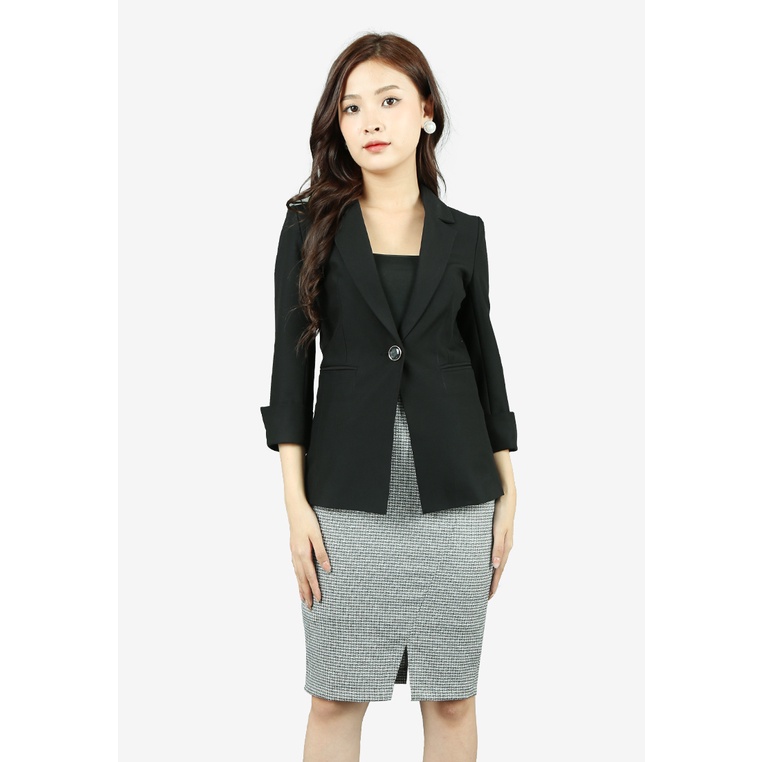 Áo vest 2 lớp tay lỡ cổ 2 ve đen 2 biên tay lỡ măng séc túi thật có nắp The One Fashion AVB0921DE5
