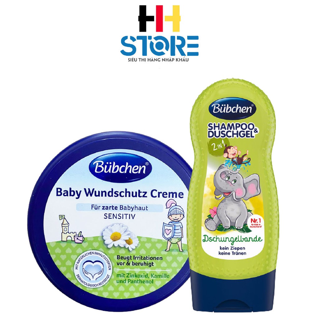 (Combo) Dầu tắm gội nhiệt đới Dschungelbande 230ml + Kem chống hăm Baby Wundschutz Creme 150ml Bubchen