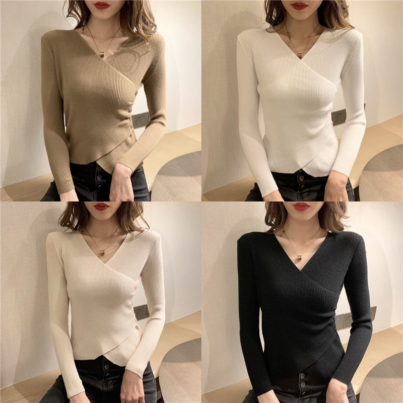 Áo Thun Nữ Tay Dài Cổ Chữ V Thời Trang Quyến Rũ