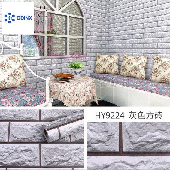 Giấy Dán Tường Giả Gạch 3d Có Keo Sẵn, Decal Dán Tường Giả Gạch 10m Cho Phòng Ngủ ODINX