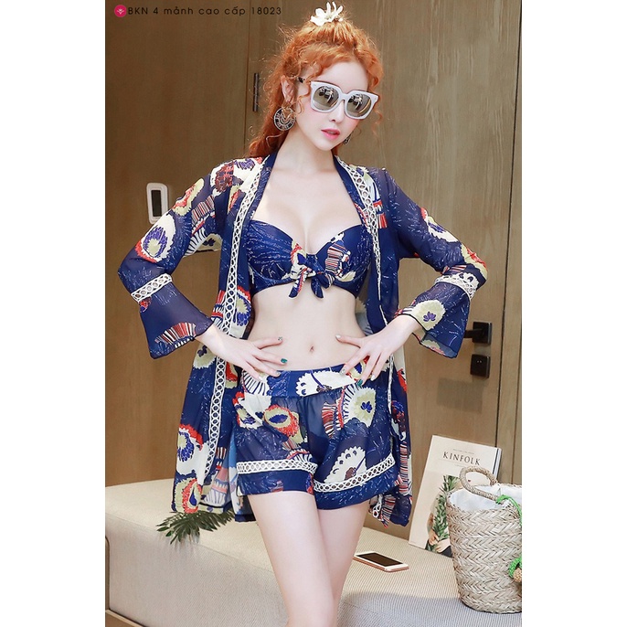 Bikini 4 mảnh cao cấp 18023 - LULIQUEEN - Đồ bơi đi biển kèm choàng Quyến rũ tinh tế hè 2022